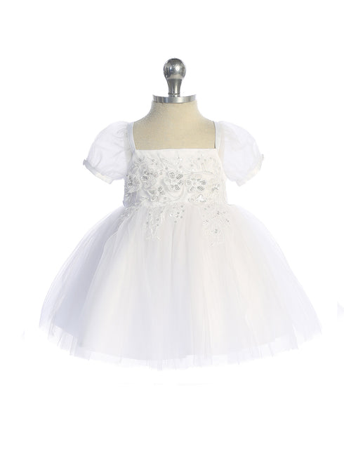 Baby Girls Puff Sleeve Floral Embroidered Dress 6-24 Months